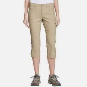 Eddie Bauer Rainier Tech Capri Pants Womens 14 Beige Nylon Stretch Hiking, NWT